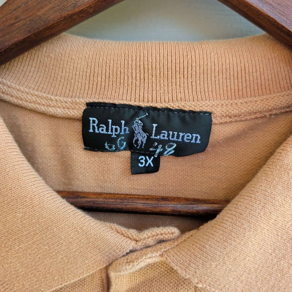 Ralph Lauren Polo Shirt Mens 3X Tan Big Pony Red Logo Short Sleeve